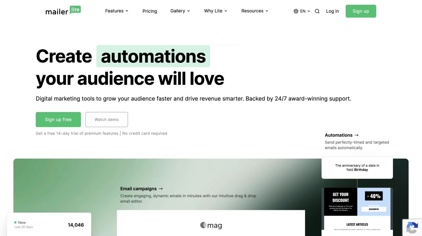 MailerLite homepage